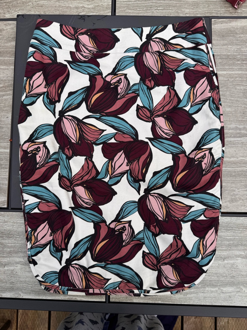 LOFT Floral Skirt in Burgundy, Pink & Teal Accents
